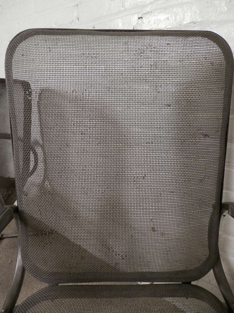 Mid-Century Modern Pair Of Outdoor Spring Base Chairs In Striking Bare Metal Finish