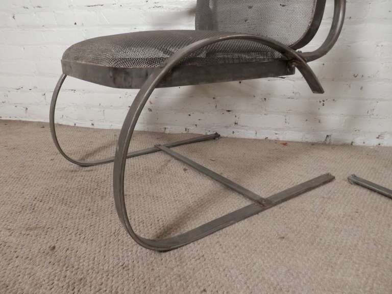 Mid-20th Century Pair Of Outdoor Spring Base Chairs In Striking Bare Metal Finish