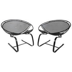 Retro Pair Mid Century Modern Iron Cantilever Patio Chairs by Tempestini for Salterini