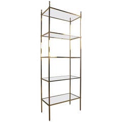 Mid-Century Modern Brass Etagere Glass Shelf Display