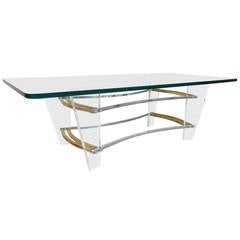 Charles Hollis Jones Lucite And Brass Cocktail Table