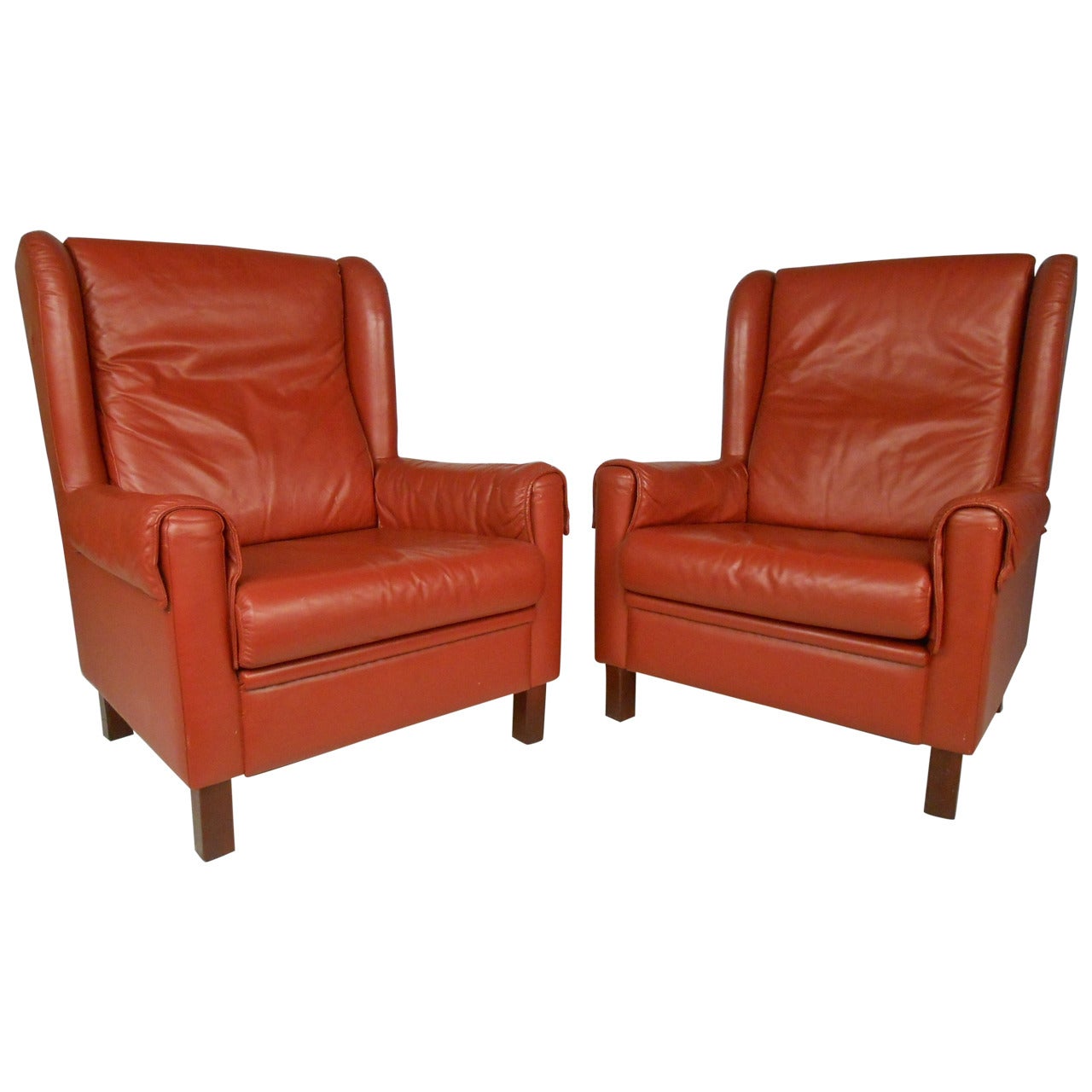 Danish Modern Wingback Leather Chairs