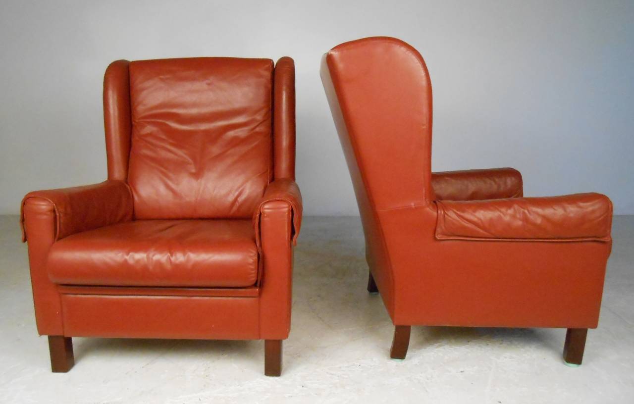 Scandinavian Modern Danish Modern Wingback Leather Chairs For Sale