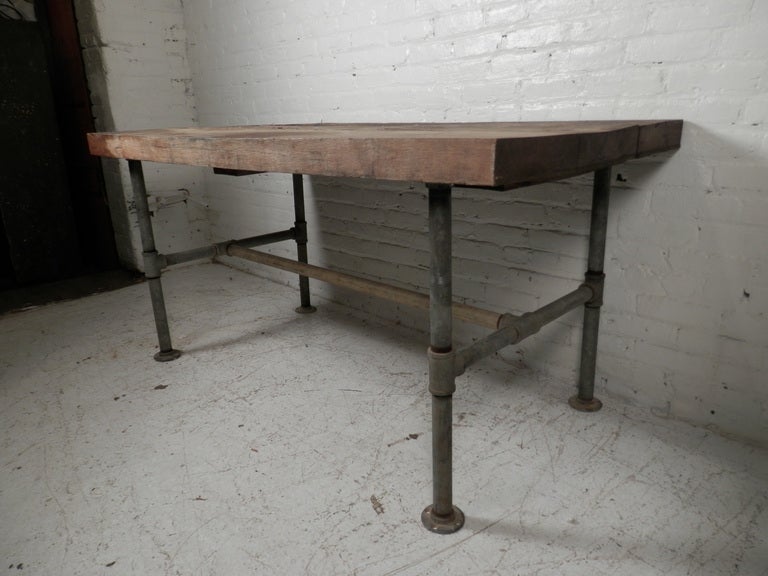 Wood top table with iron base left in 
