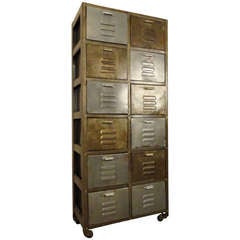 Vintage Tall Metal Bin Unit On Casters