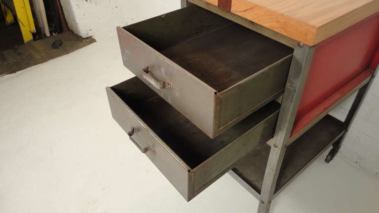 Industrial Metal Task Cabinet w/ Inlaid Wood Top 5