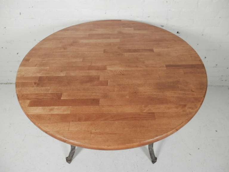 Butcher Block Dining Table with Industrial Metal Base 2