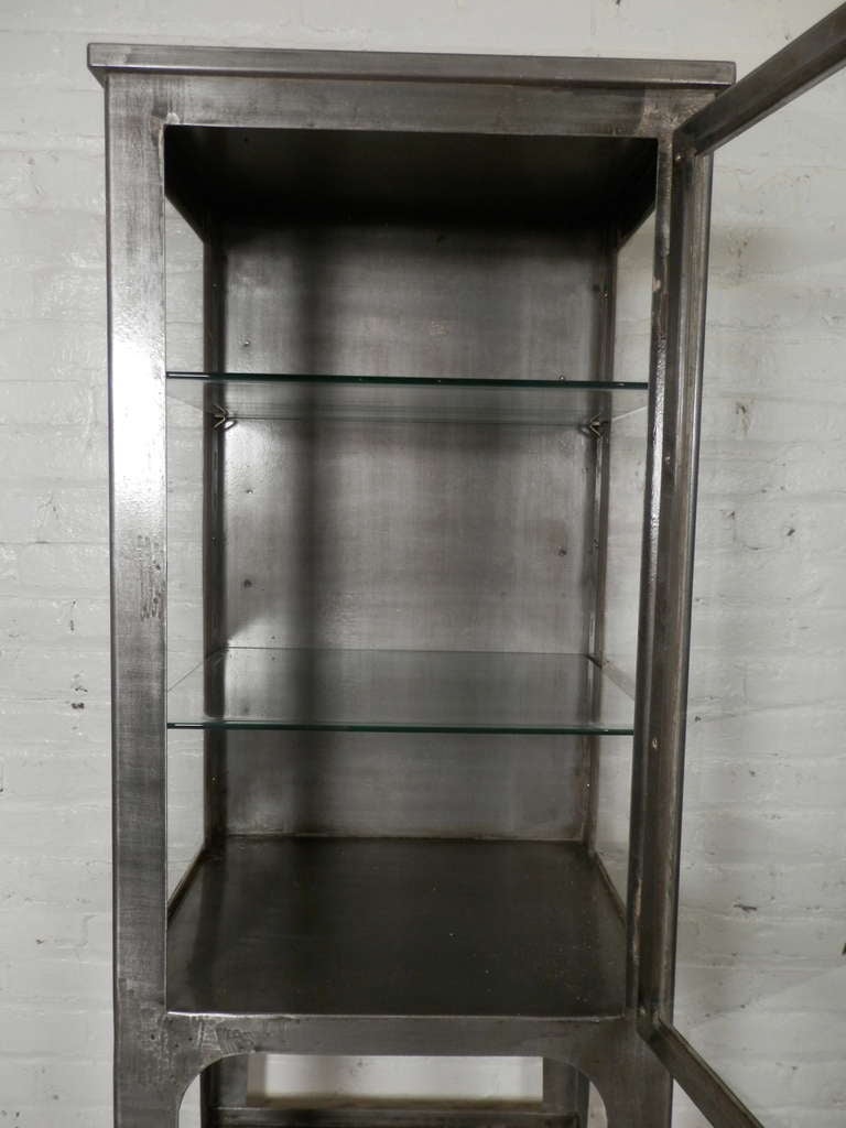 Industrial Vintage Medical Cabinet w/ Glass Shelves