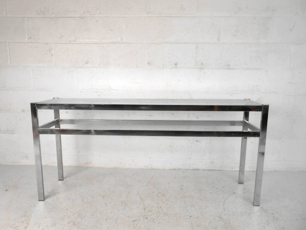 American Mid-Century Modern Chrome and Glass Top Console Table
