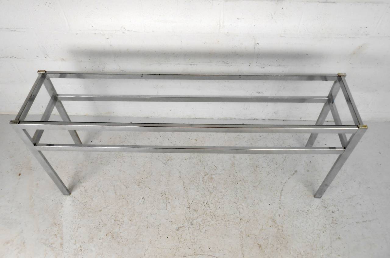 Mid-Century Modern Chrome and Glass Top Console Table In Good Condition In Brooklyn, NY