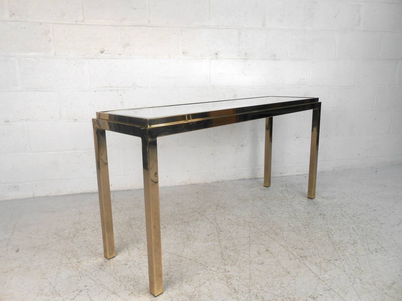 American Brass Console Table with Beveled Mirror Top