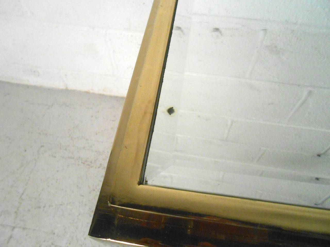 Brass Console Table with Beveled Mirror Top In Good Condition In Brooklyn, NY
