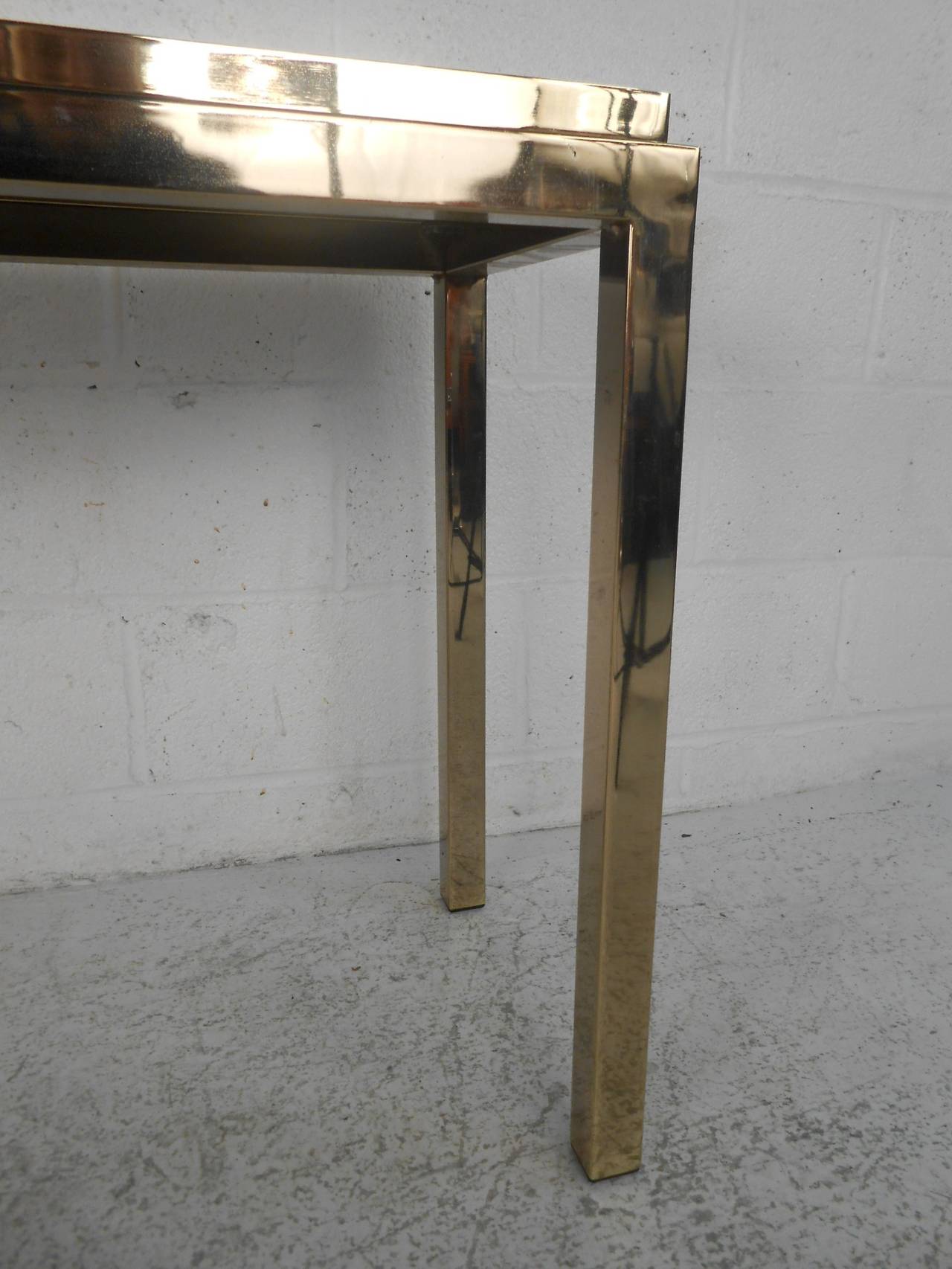 Brass Console Table with Beveled Mirror Top 3