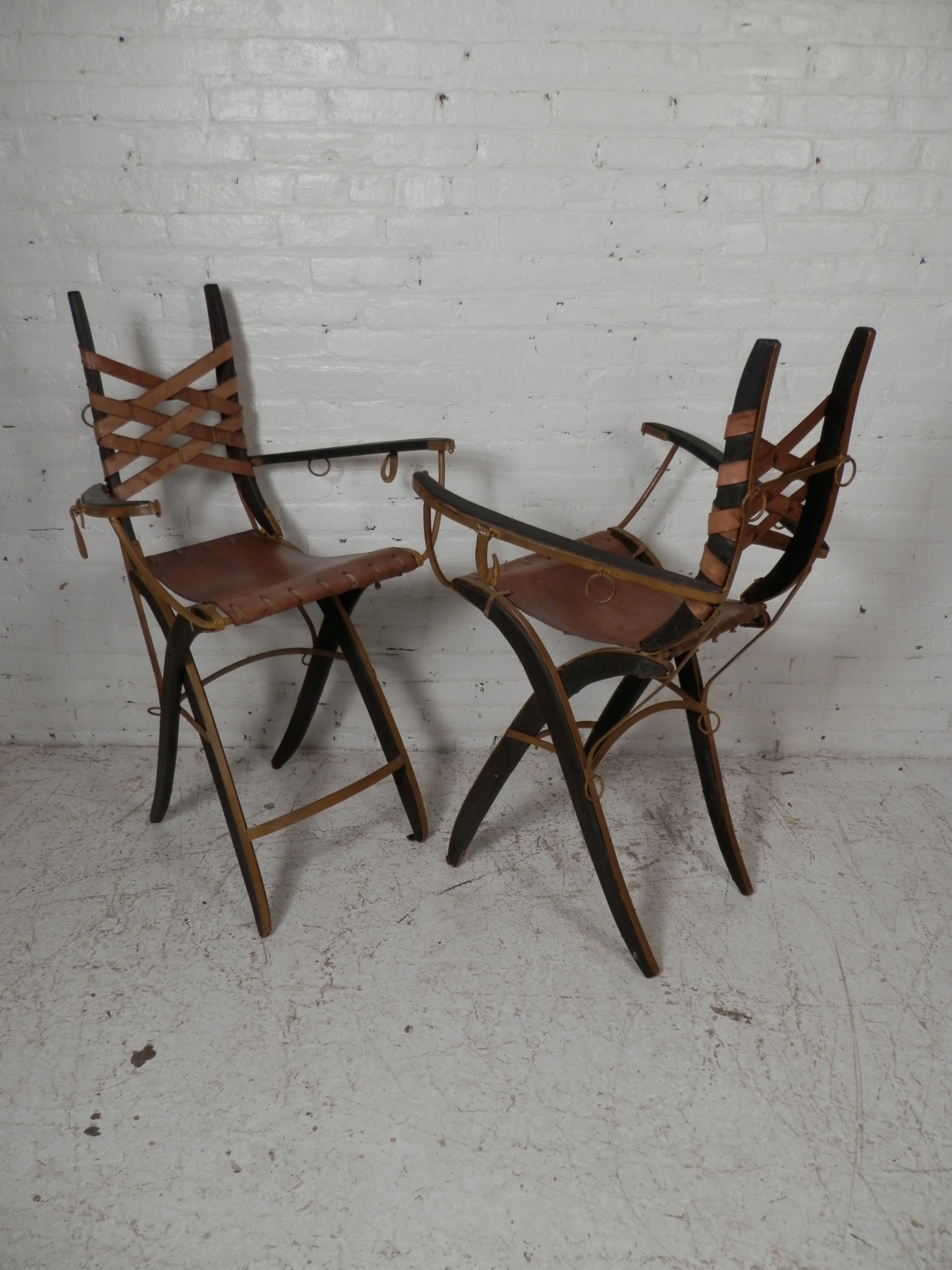 Pair of Signed Leather Tall Armchairs by Alberto Marconetti