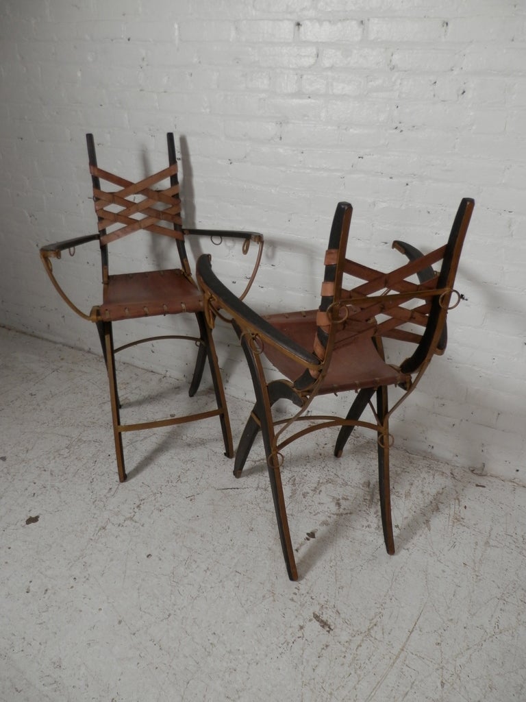 Mid-Century Modern Pair of Signed Leather Tall Armchairs by Alberto Marconetti
