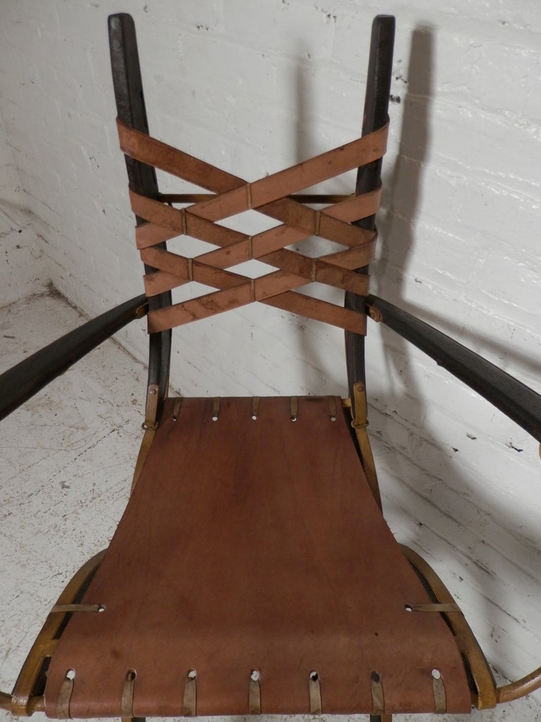 Pair of Signed Leather Tall Armchairs by Alberto Marconetti In Good Condition In Brooklyn, NY