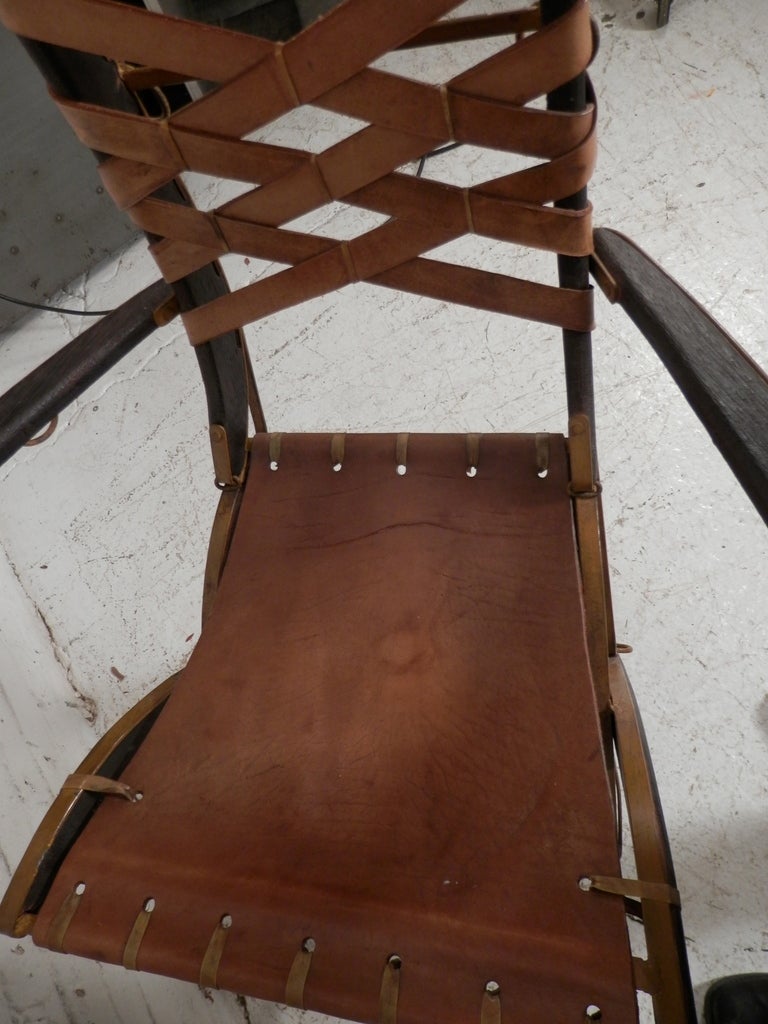Mid-20th Century Pair of Signed Leather Tall Armchairs by Alberto Marconetti