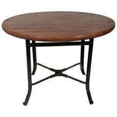 Vintage Butcher Block Dining Table with Industrial Metal Base