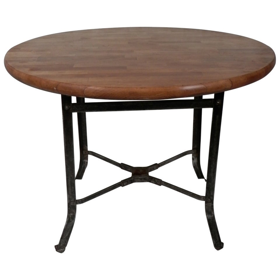 Butcher Block Dining Table with Industrial Metal Base