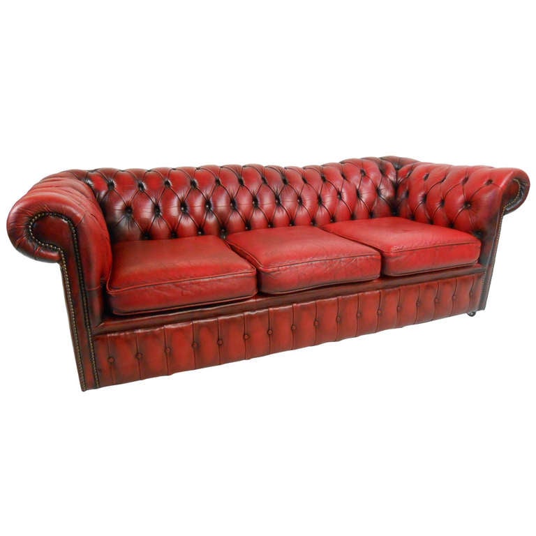 Red Leather Chesterfield Sofa at 1stDibs