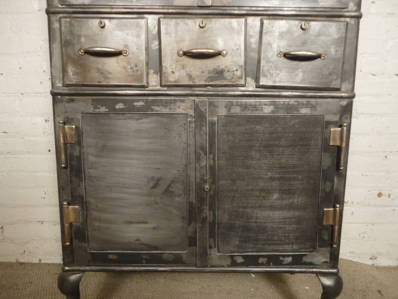 Striking Industrial Mid-Century Medical Cabinet In Distressed Condition In Brooklyn, NY