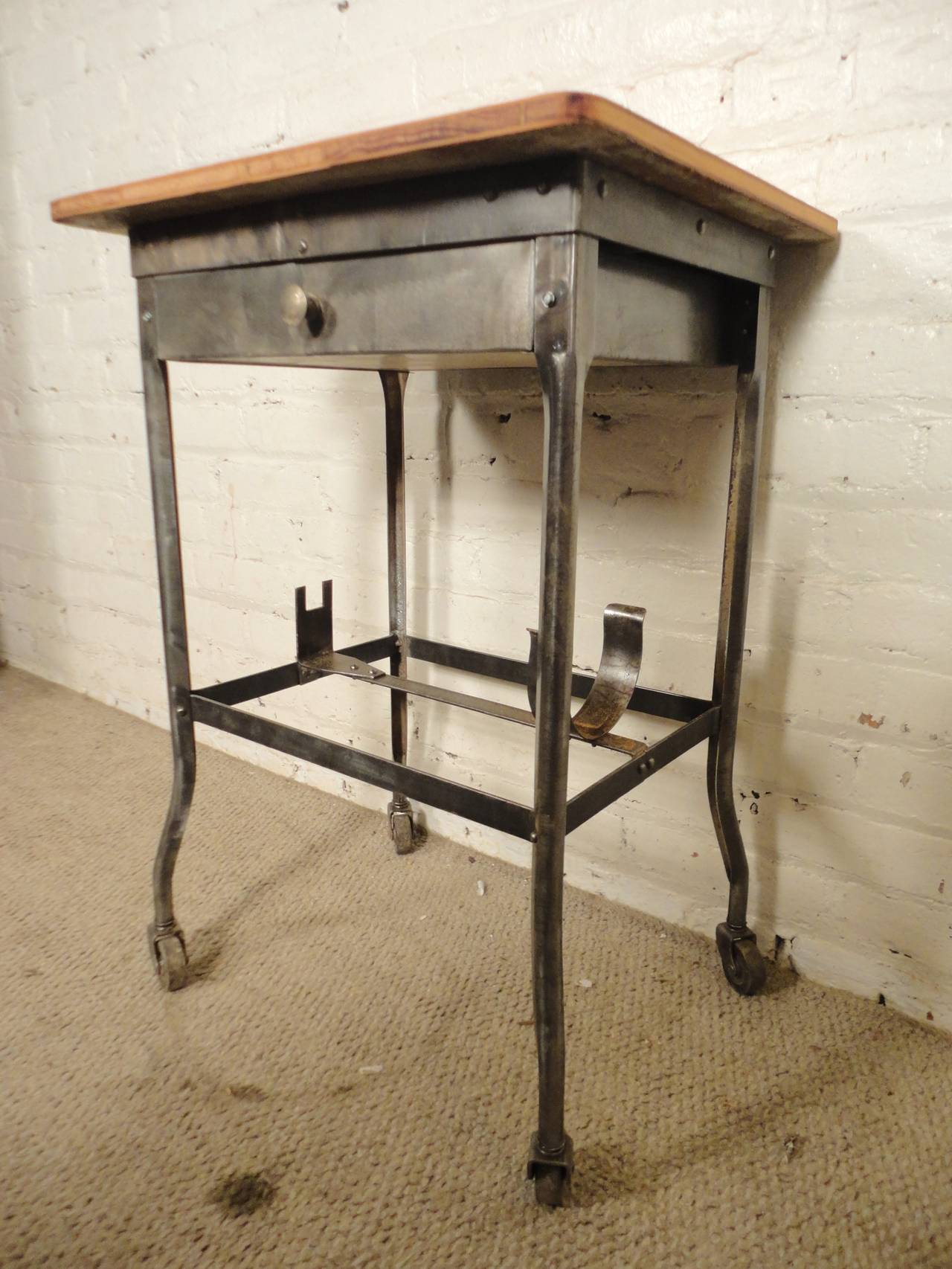 Refinished Industrial Medical Rolling Table In Distressed Condition In Brooklyn, NY