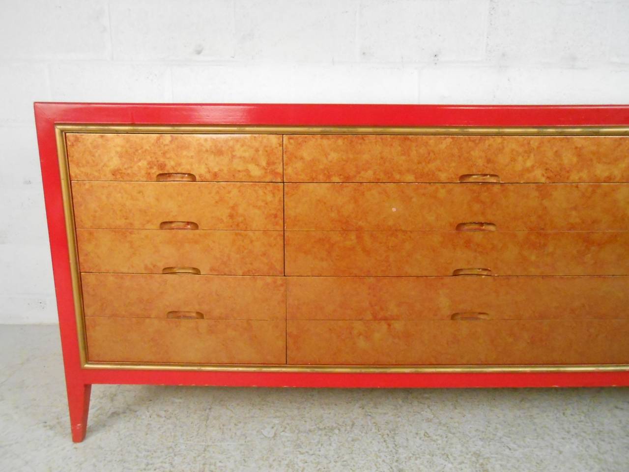 Late 20th Century Mid-Century Modern Red and Gold Dresser