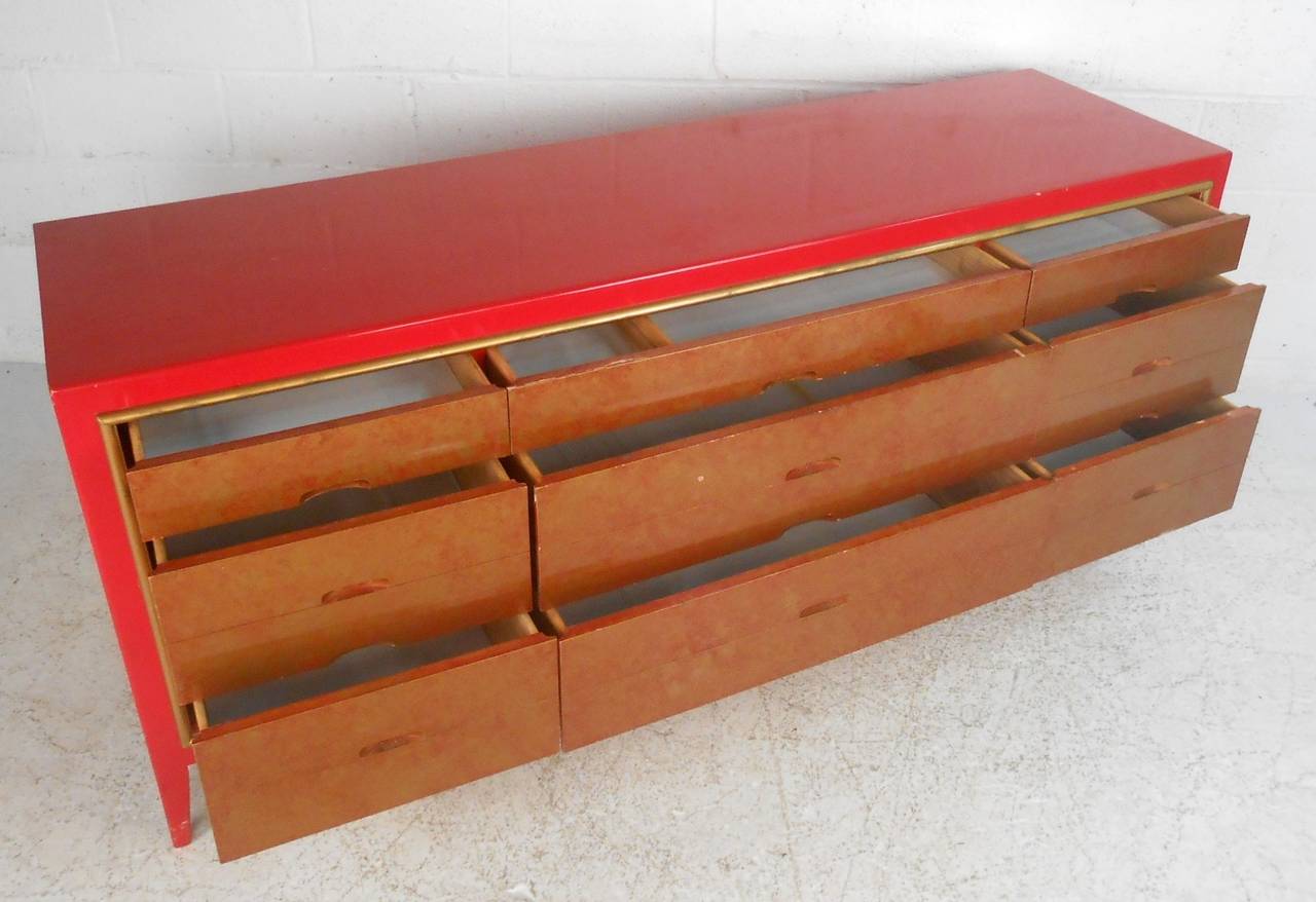 Unknown Mid-Century Modern Red and Gold Dresser