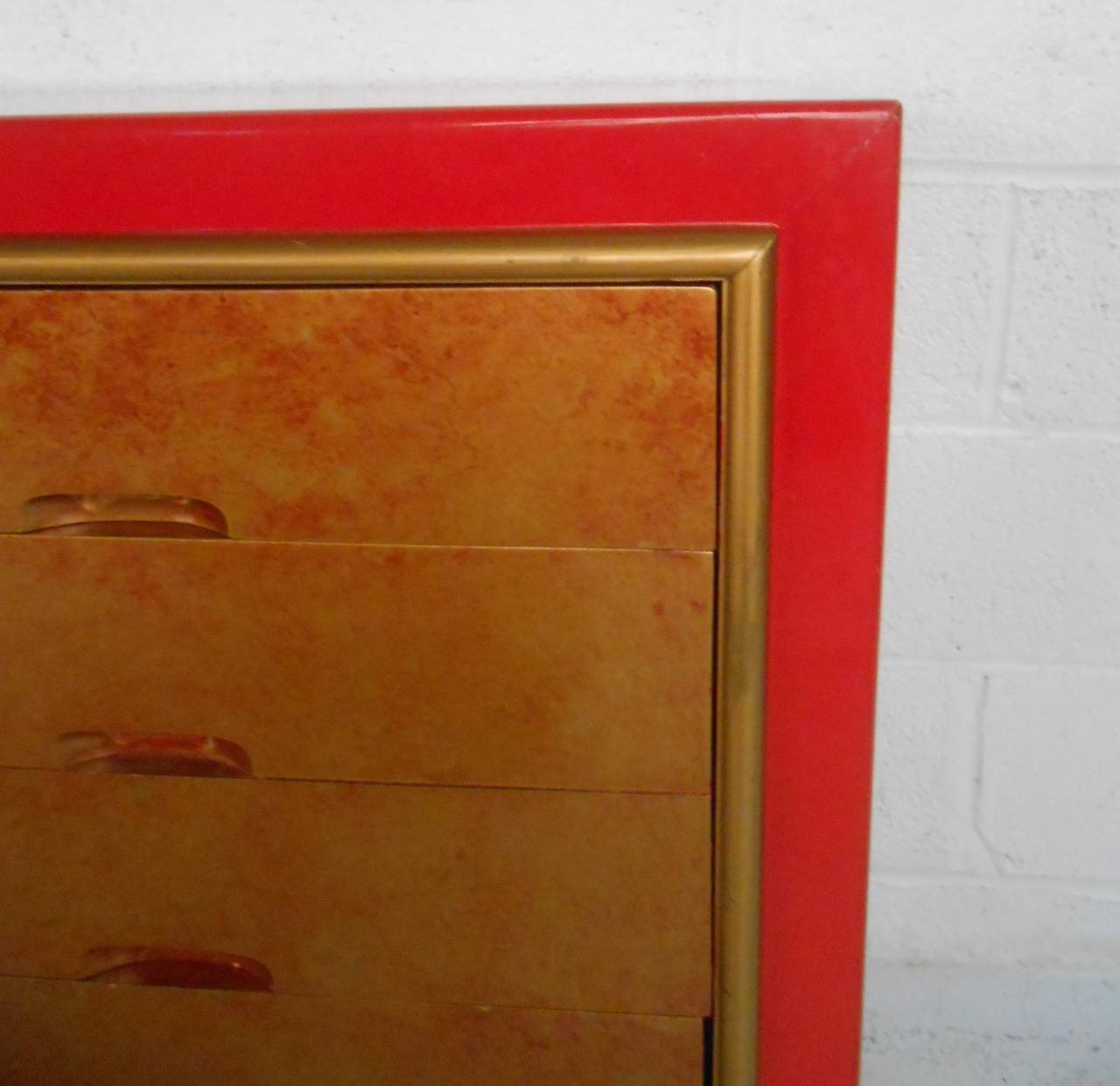 Mid-Century Modern Red and Gold Dresser 1