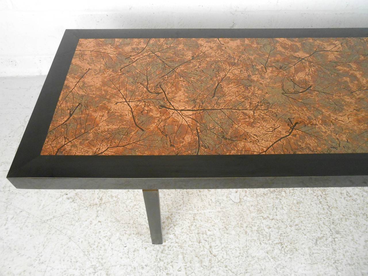 Unknown Vintage Modern Coffee Table with Hammered Copper Top For Sale