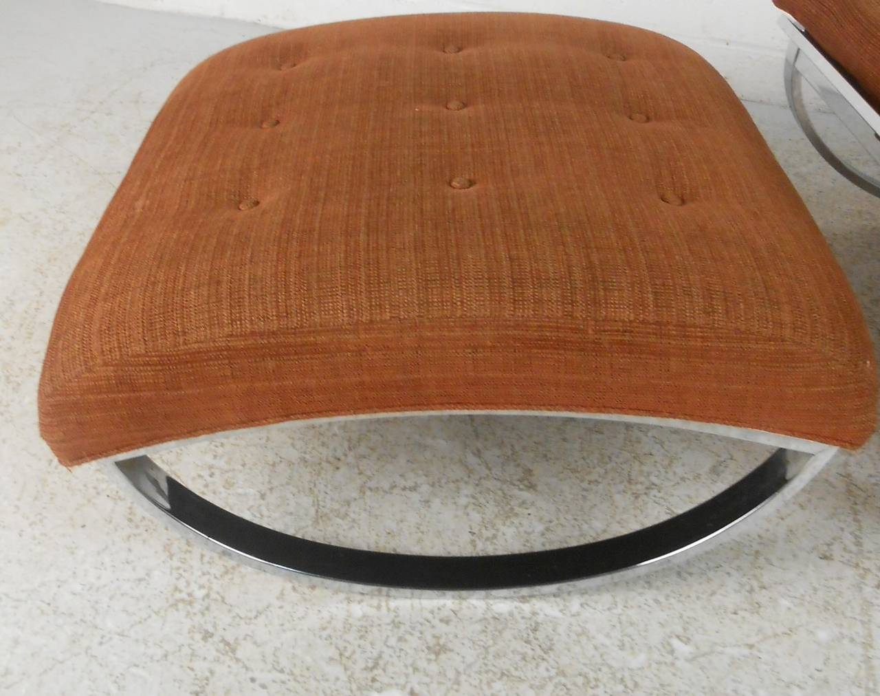 Milo Baughman Style Mid-Century Modern Renato Zevi Ellipse Chair and Ottoman 2