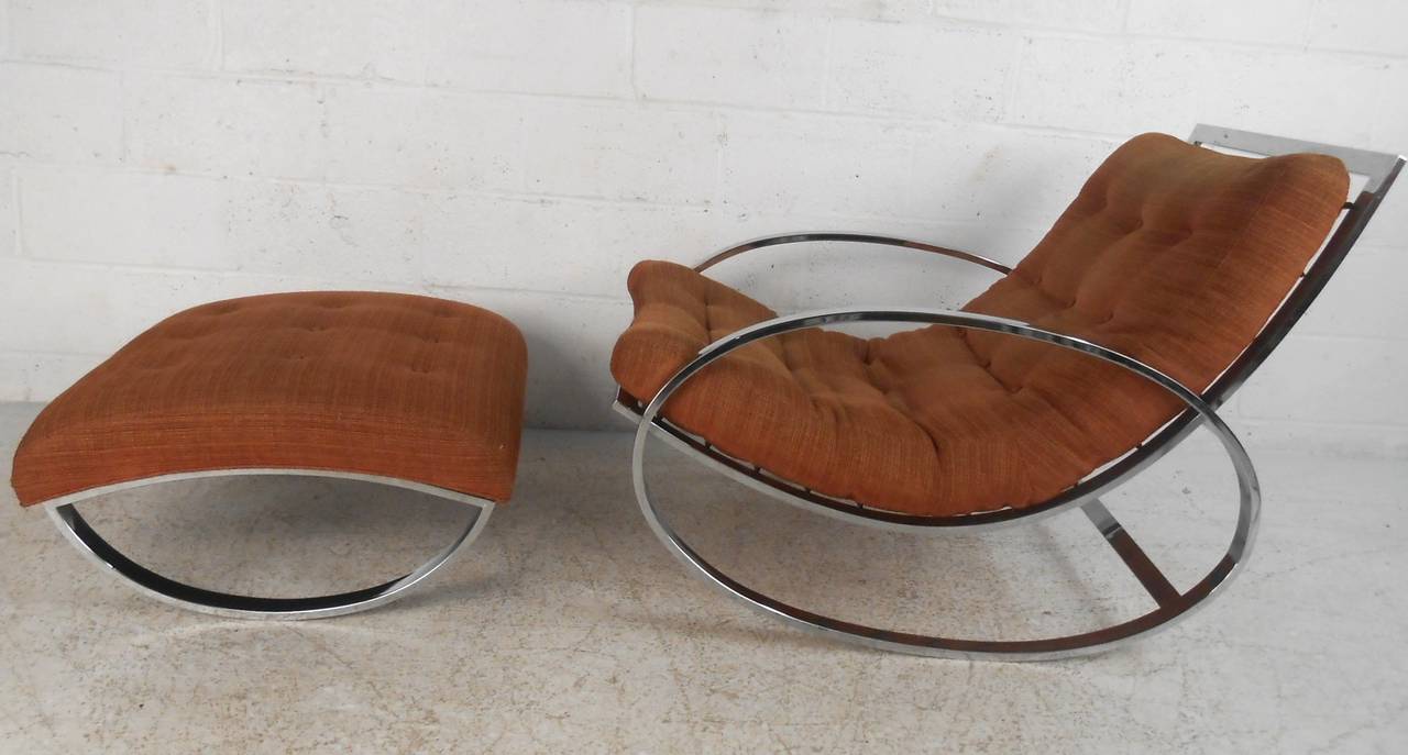 Italian Milo Baughman Style Mid-Century Modern Renato Zevi Ellipse Chair and Ottoman