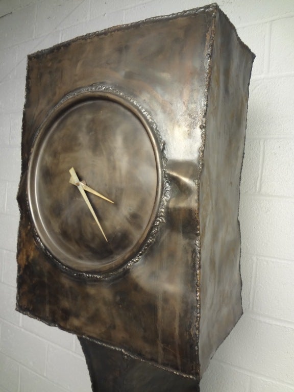 American Handcrafted Welded Metal Floor Clock For Sale