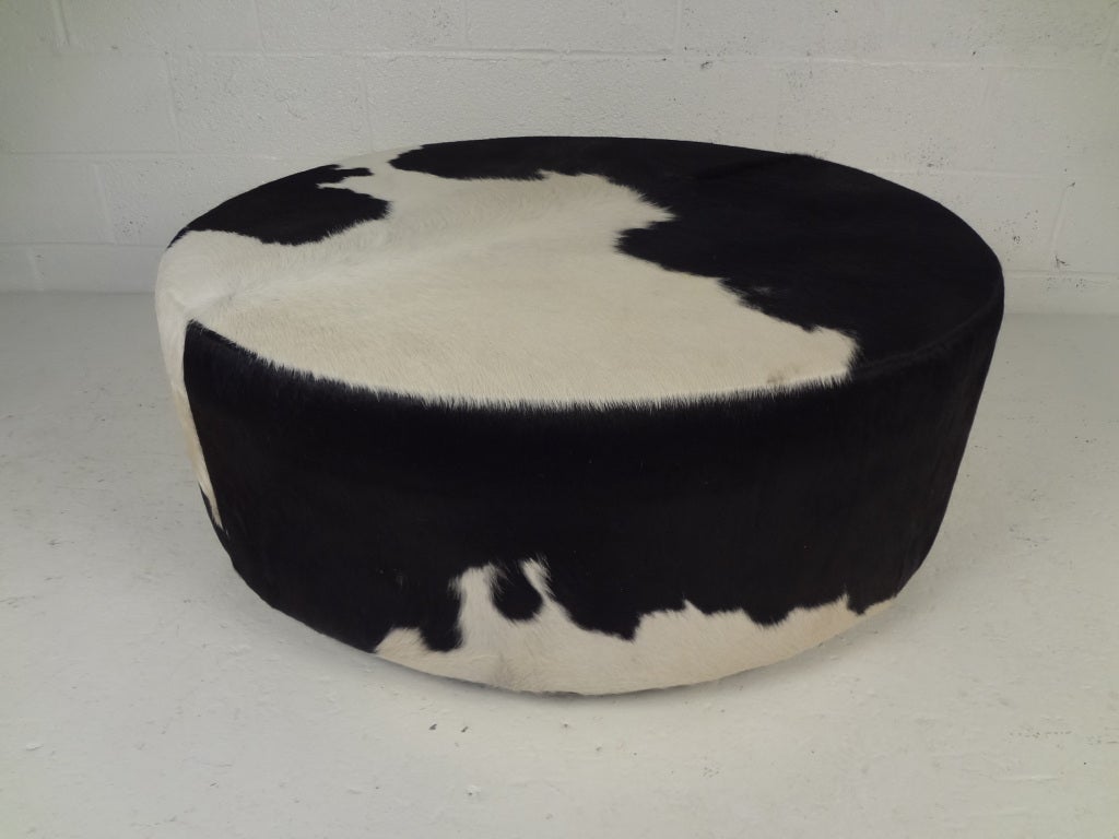 Round Cowhide Ottoman At 1stdibs