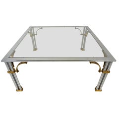 Mesa de centro con tapa de cristal cromado y latón estilo Regencia