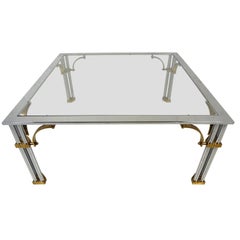 Vintage Regency Style Brass and Chrome Glass Top Coffee Table