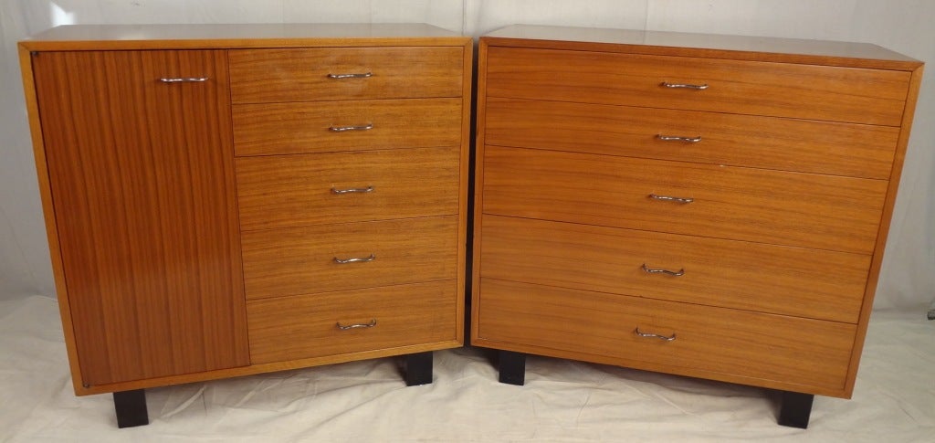 This matched pair of Herman Miller Primavera line dressers by George Nelson featuring plank legs and 