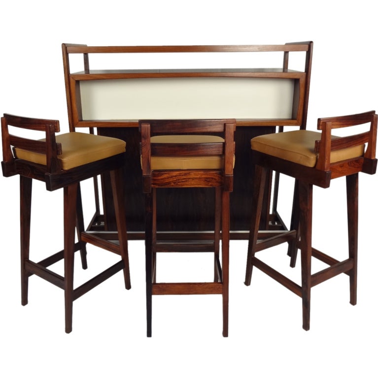 Dyrlund Danish Modern Rosewood Bar with Stools