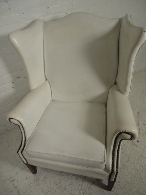 American Mid-Century White Vinyl Wing Chair