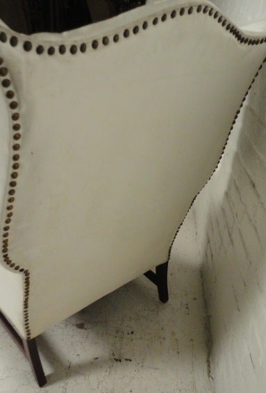 Mid-20th Century Mid-Century White Vinyl Wing Chair