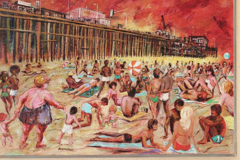 Mid-Century Modern 1960's Santa Monica Pier Beach Painting