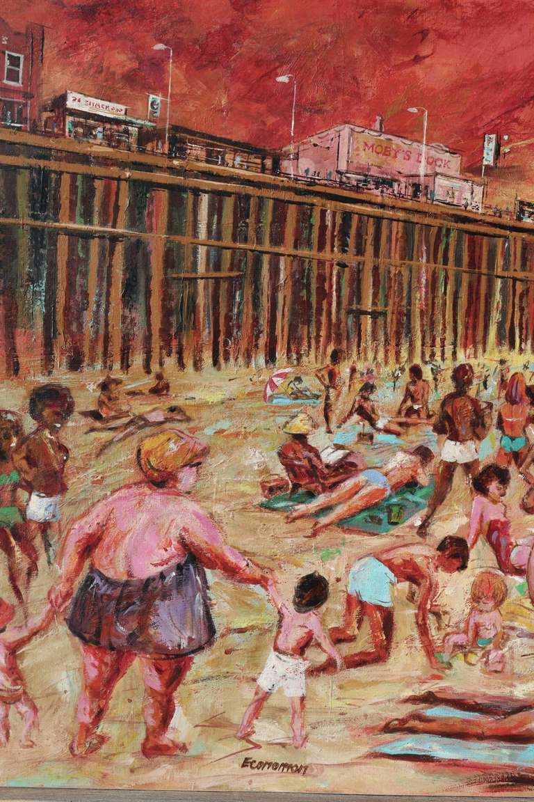 1960's Santa Monica Pier Beach Painting In Good Condition In Los Angeles, CA