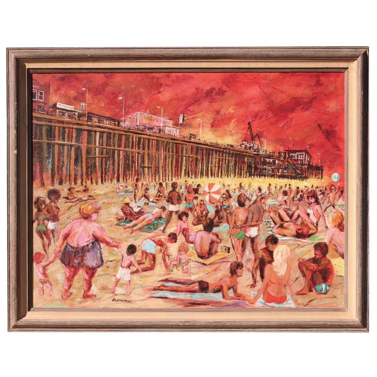 1960's Santa Monica Pier Beach Painting