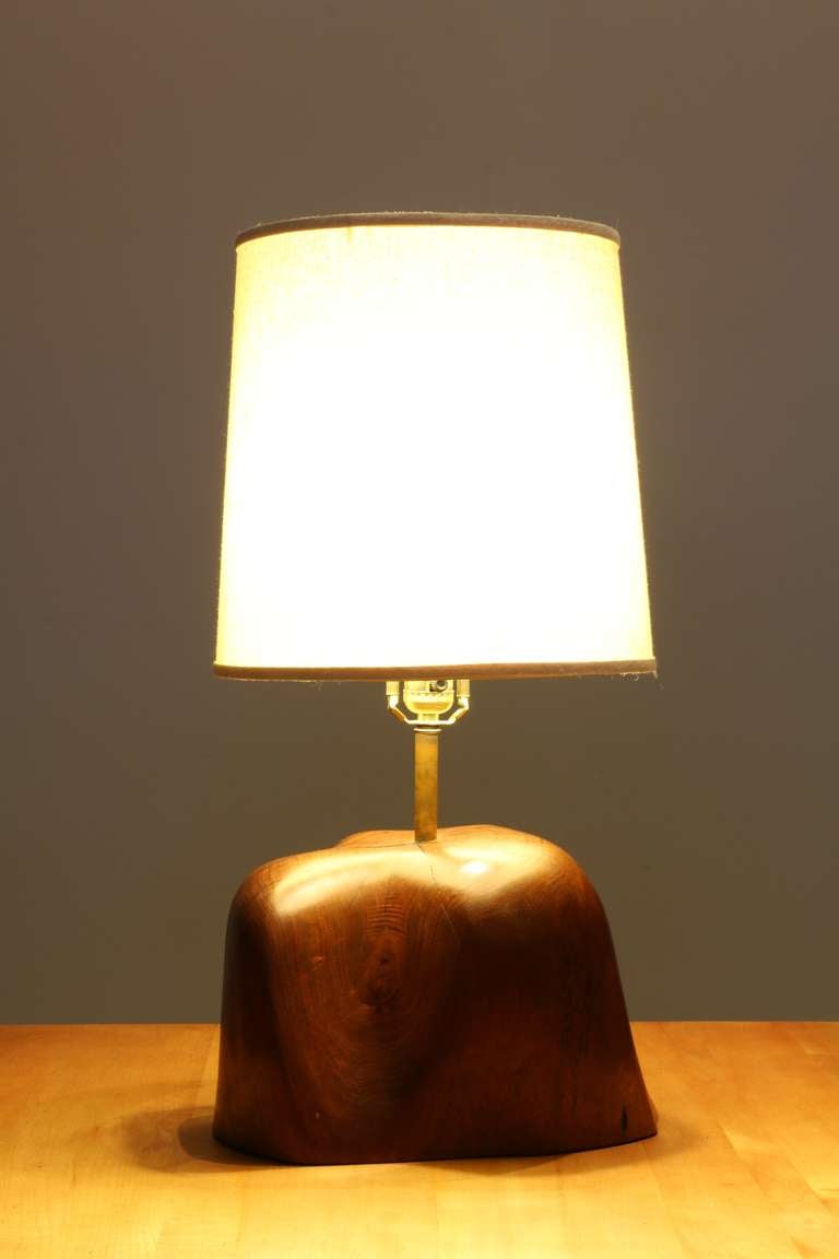 Beautiful organic California redwood burl wood table lamp built by a craftsman in the 1970's.