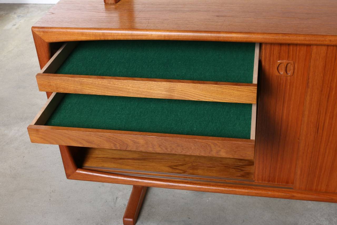 Glass Scandinavian Design Teak Credenza with Hutch, Denmark