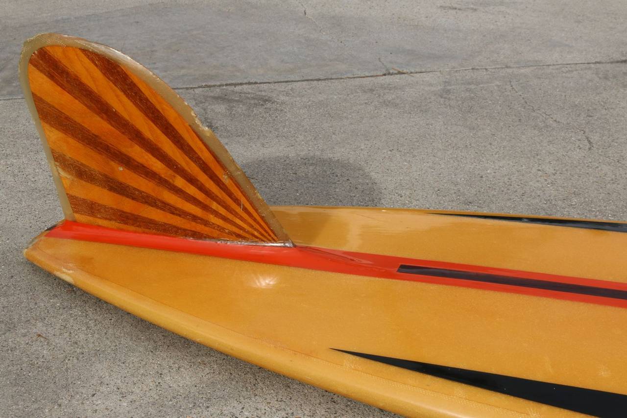 Mid-Century Modern California Semi-Gun Surfboard Shaped by Dale Velzy for Jeffrey Dale 1962