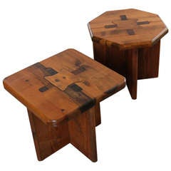 Vintage Craftsman Wooden Puzzle Table Pair