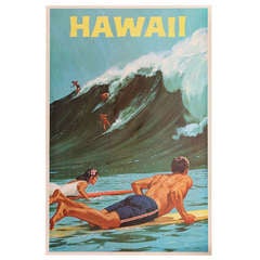 Vintage Rare Hawaii Surf Travel Poster by Chas Allen 1960's