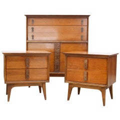 Vintage Cal-Hawaii Wood Dresser and Bedside Table Set