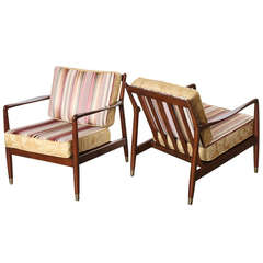 Pair of Dux Mid Century Scandinavian Design Dark Walnut Arm Chairs 1960s